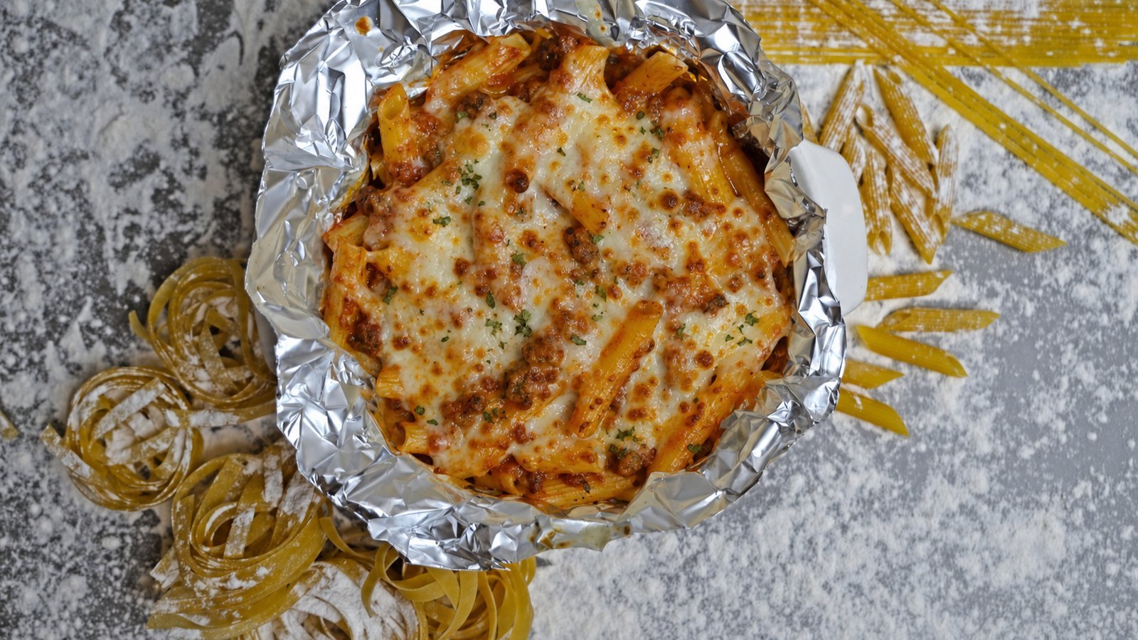 Baked Ziti, plated and ready to serve