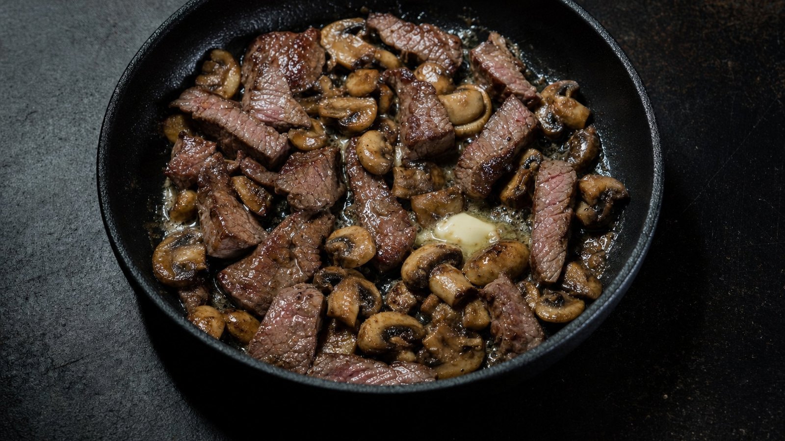 Beef Stroganoff: Reduce the heat to medium high. Add 1 tbsp butter and the mushrooms. Cook, stirring occasionally, 6 to 8 minut