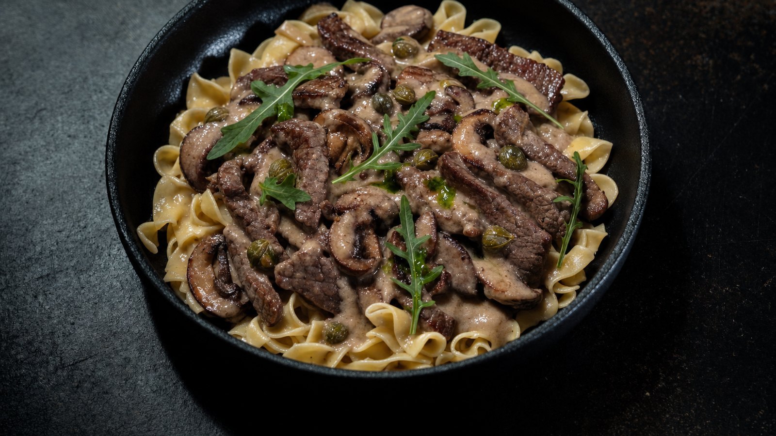 Beef Stroganoff, plated and ready to serve