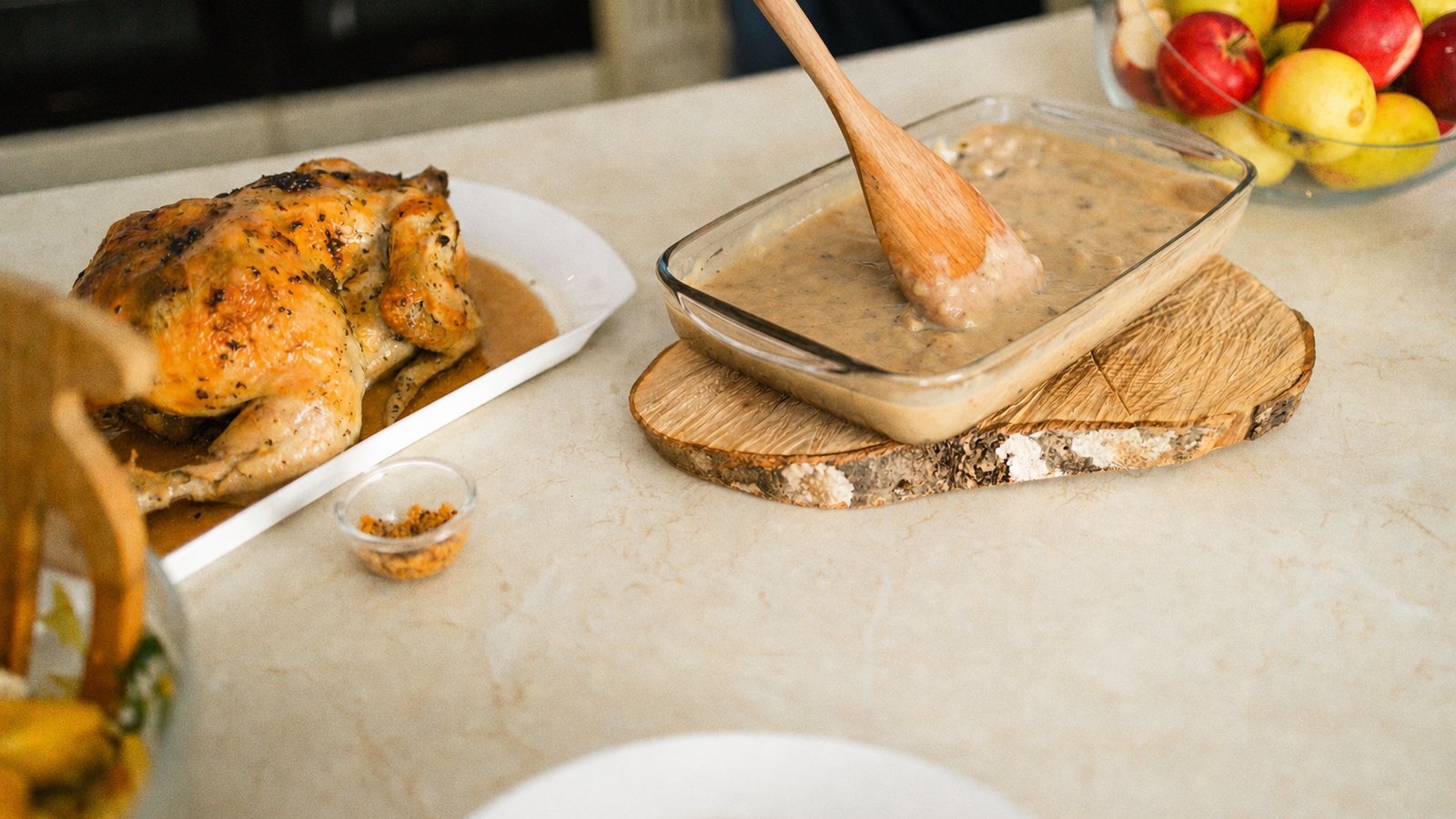 Chicken and Stuffing Casserole: Sprinkle in the flour and stir for 1 minute. Slowly whisk in the broth, then the milk. Simmer for 4 to 5 minut