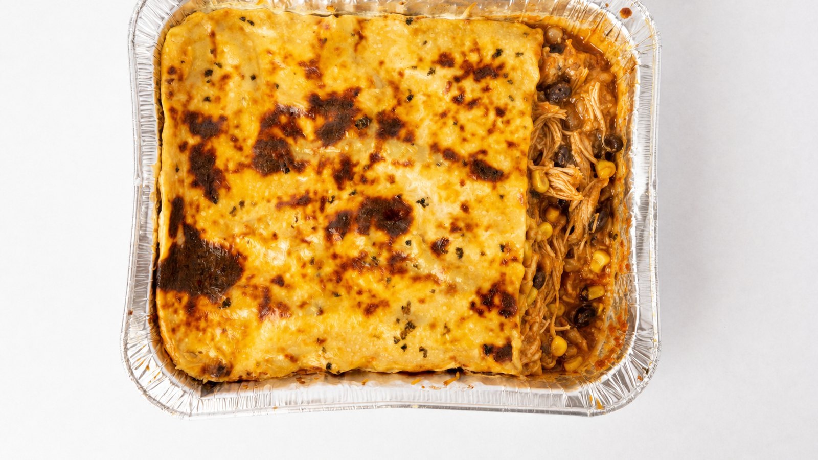 Chicken Enchilada Casserole, plated and ready to serve