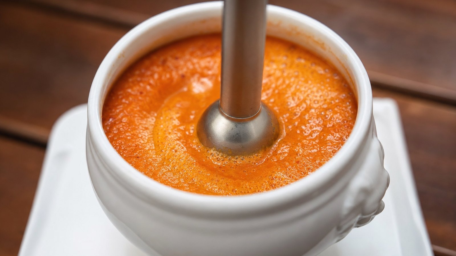 Creamy Tomato Soup: Turn off the heat. Blend with an immersion blender for a full 2 minutes until completely smooth, or blend in b