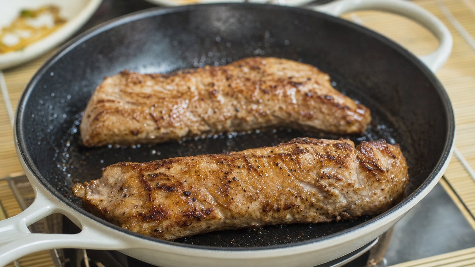 Honey Garlic Pork Tenderloin: Heat a 12 inch oven safe skillet over medium high heat until very hot. Add the remaining 1 tbsp oil, then the