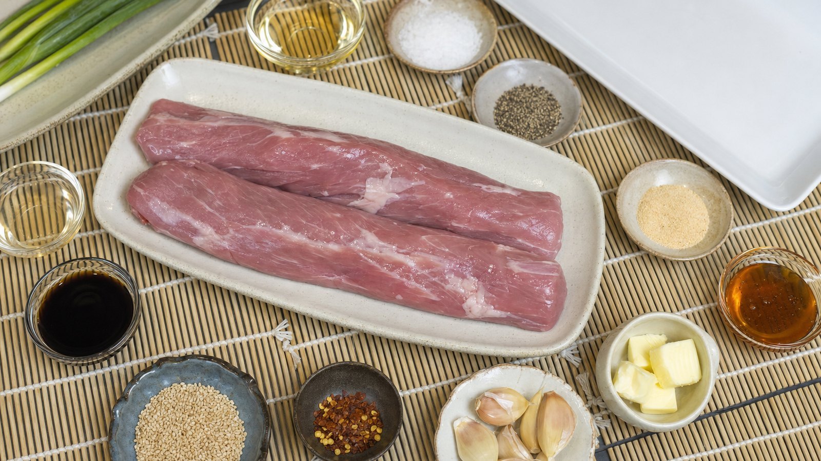 Ingredients for Honey Garlic Pork Tenderloin laid out on the table