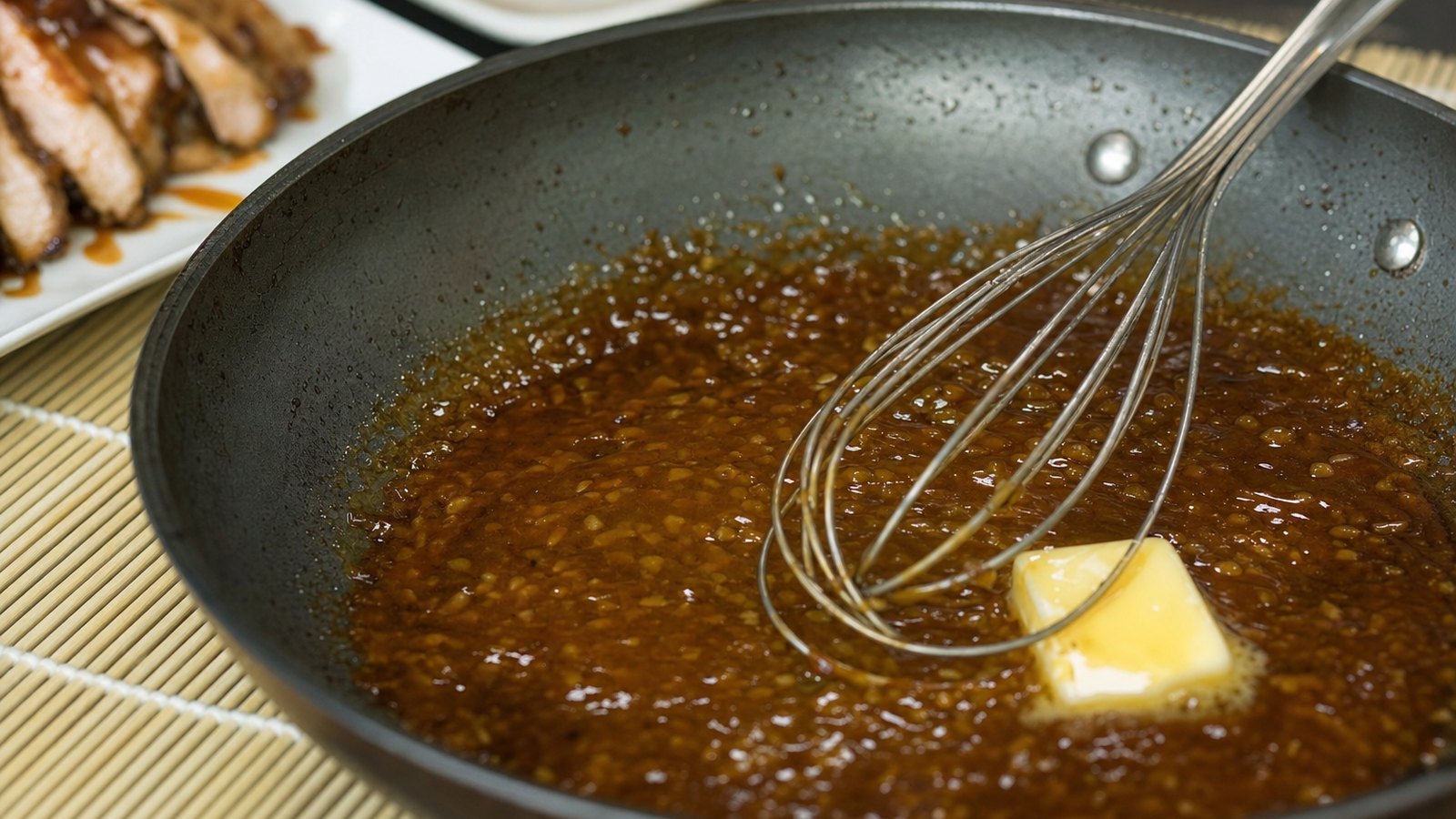 Honey Garlic Pork Tenderloin: While the pork rests, set the skillet over medium heat. Add the remaining glaze and simmer, stirring, for 2 to