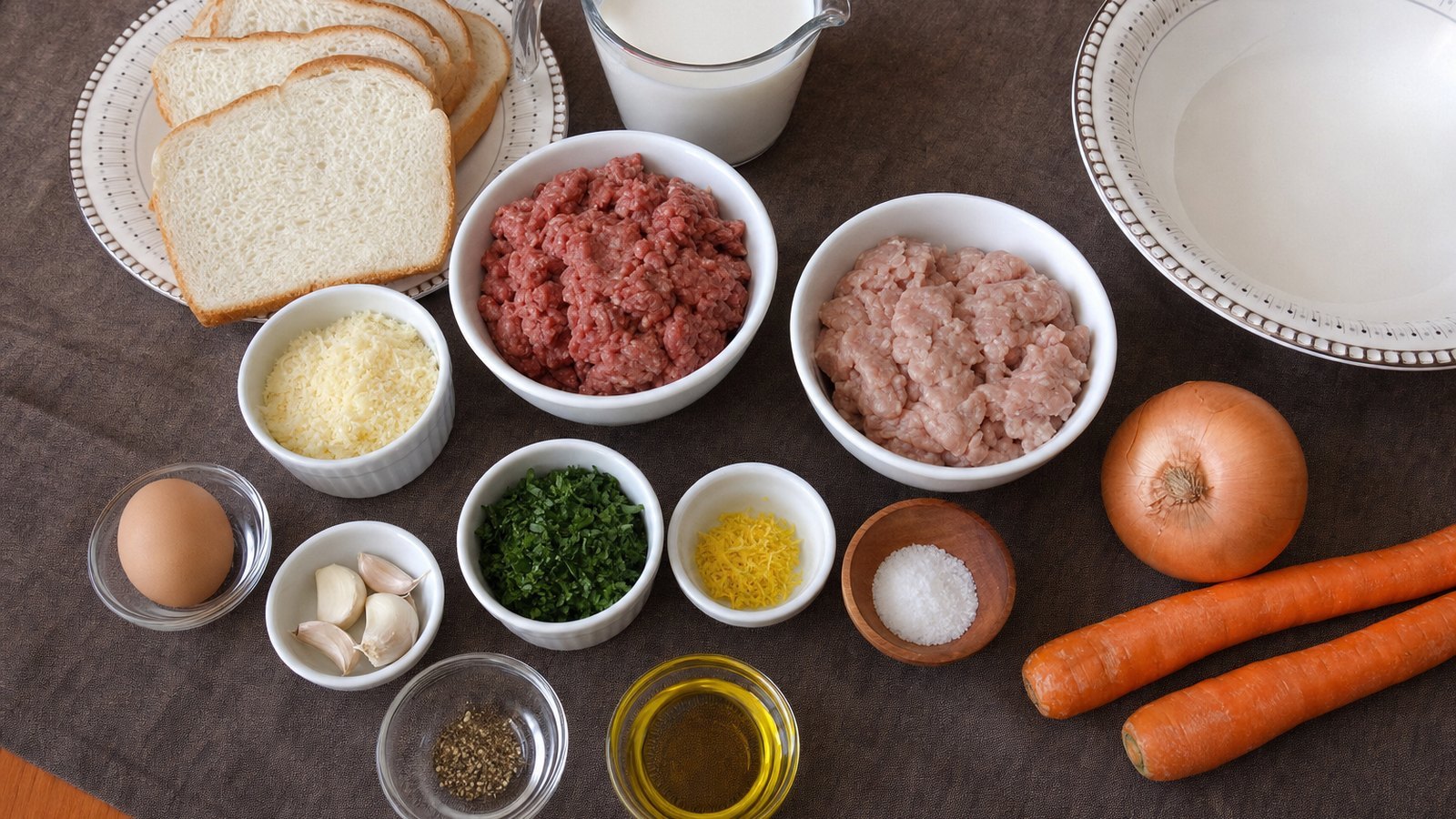 Ingredients for Italian Wedding Soup laid out on the table