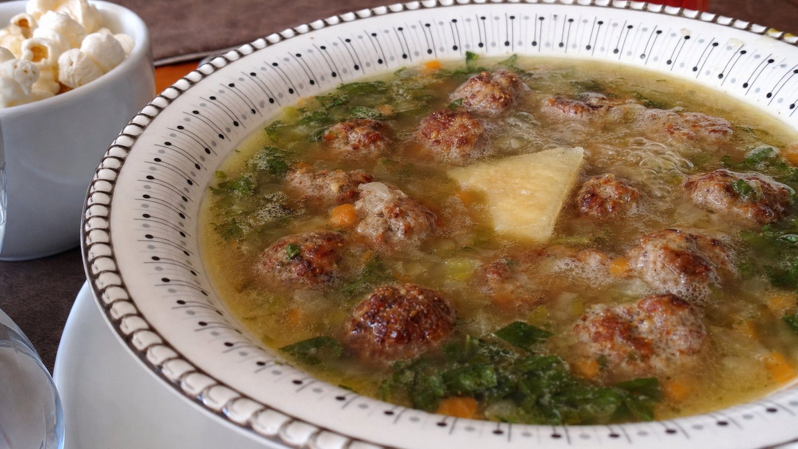 Italian Wedding Soup: Pour in the broth, add the parmesan rind if using, and bring to a simmer. Add the baked meatballs and simmer g