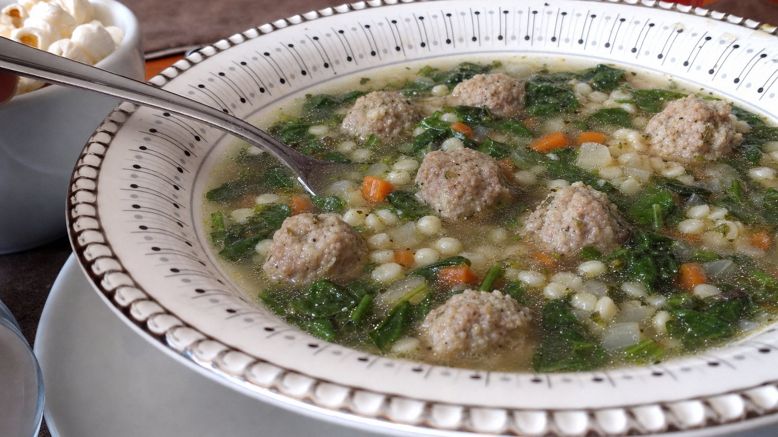 Italian Wedding Soup, plated and ready to serve