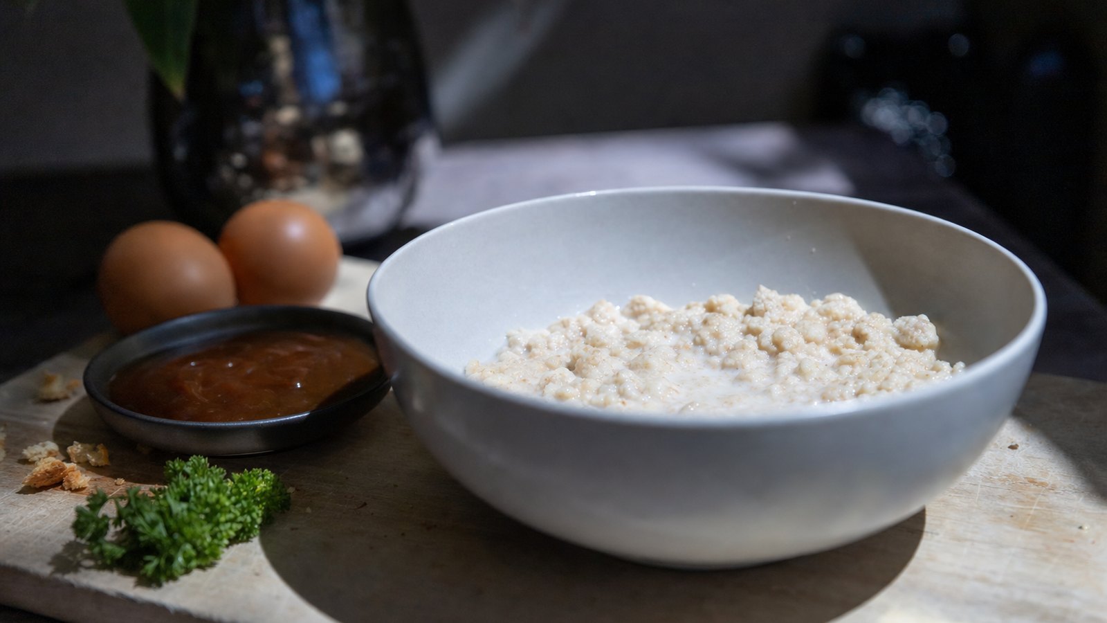Classic Meatloaf with Brown Sugar Glaze: In a large bowl, stir the breadcrumbs and milk together and let sit for 5 minutes until the crumbs are soaked