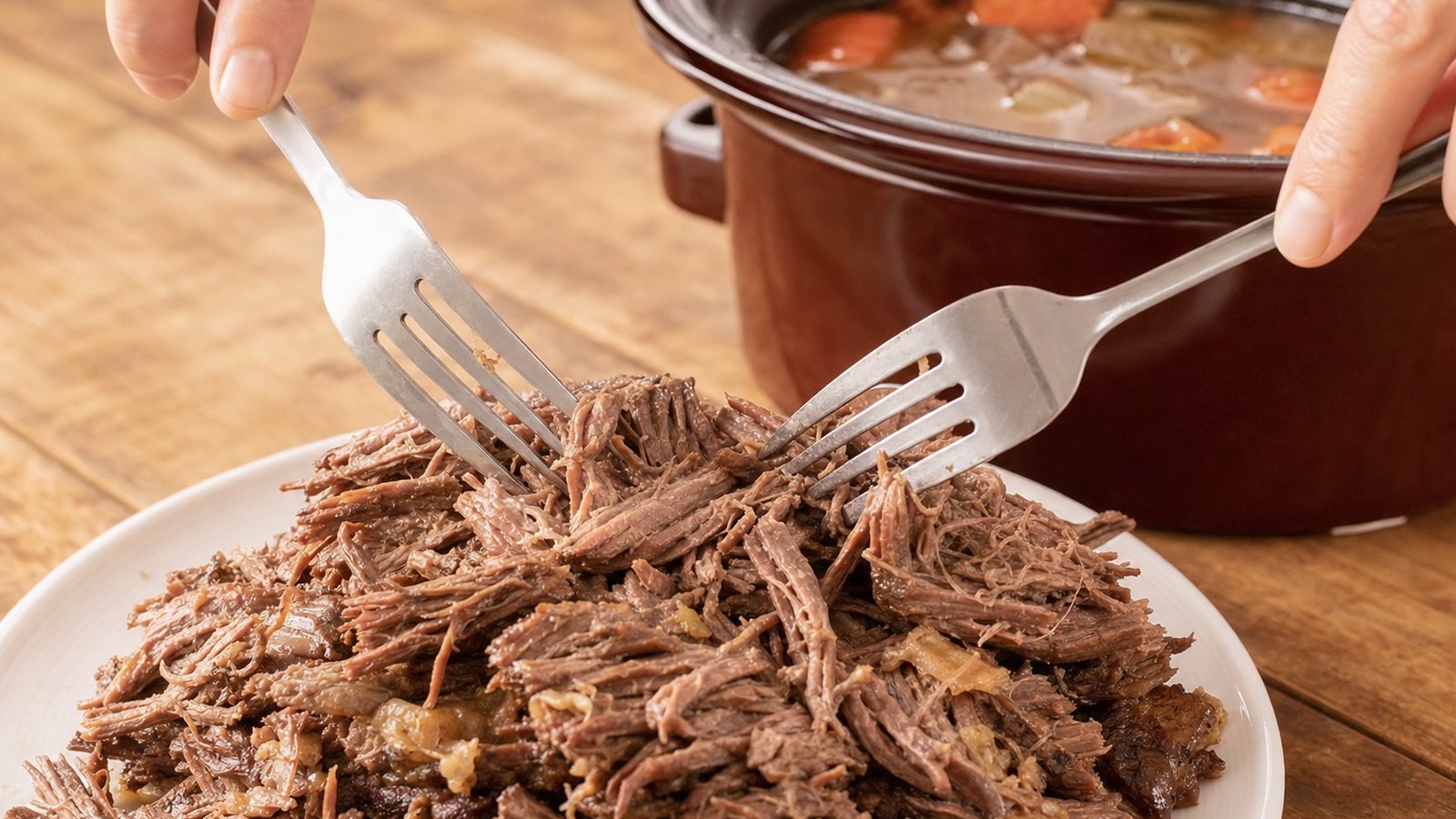 Mississippi Pot Roast: Transfer the roast to a cutting board and shred it with two forks, discarding any large pieces of fat. Return