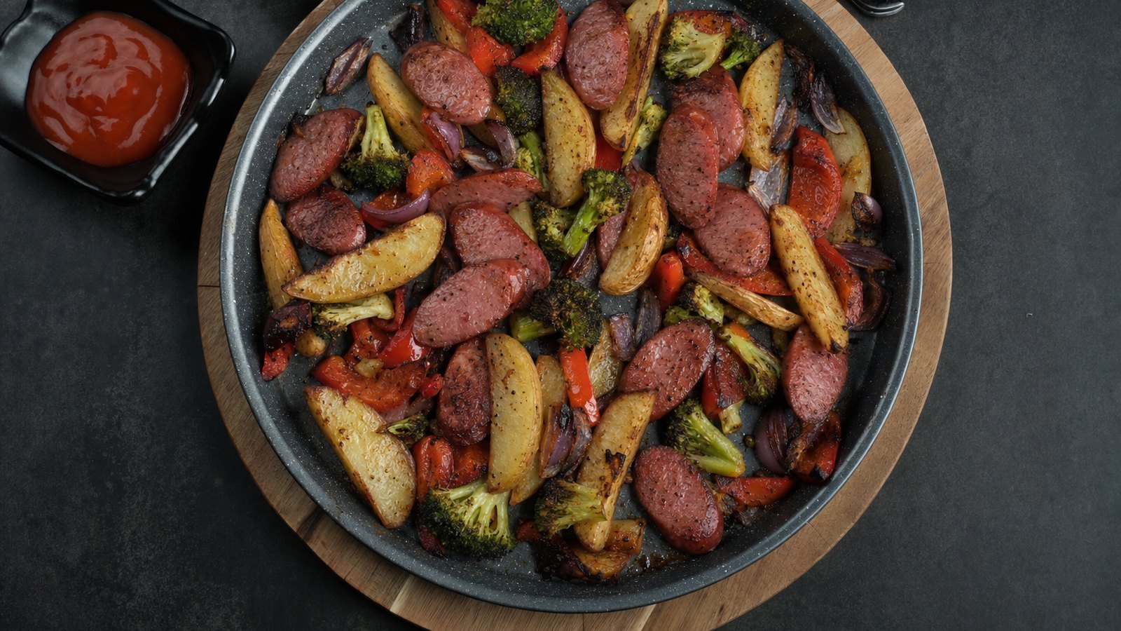 Sheet Pan Sausage and Vegetables: Roast for 20 to 25 minutes, stirring once halfway through, until the sausage is browned and reaches 160°F, the