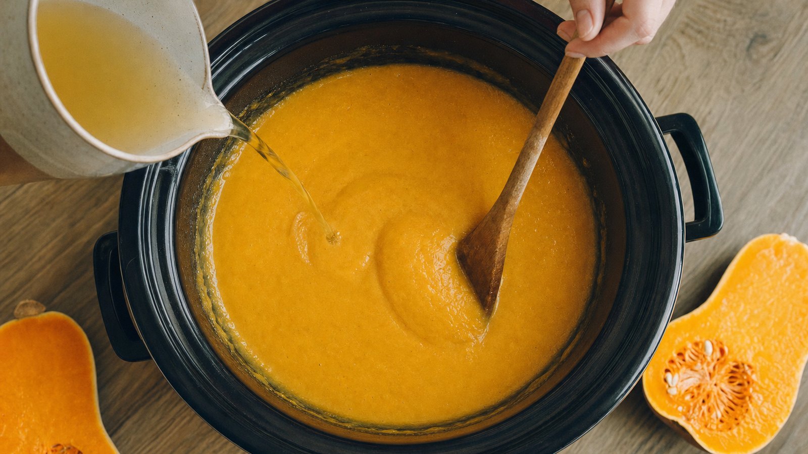 Slow Cooker Butternut Squash Soup: If the soup is thicker than you like, stir in warm broth a splash at a time. If it is too thin, cook uncovered