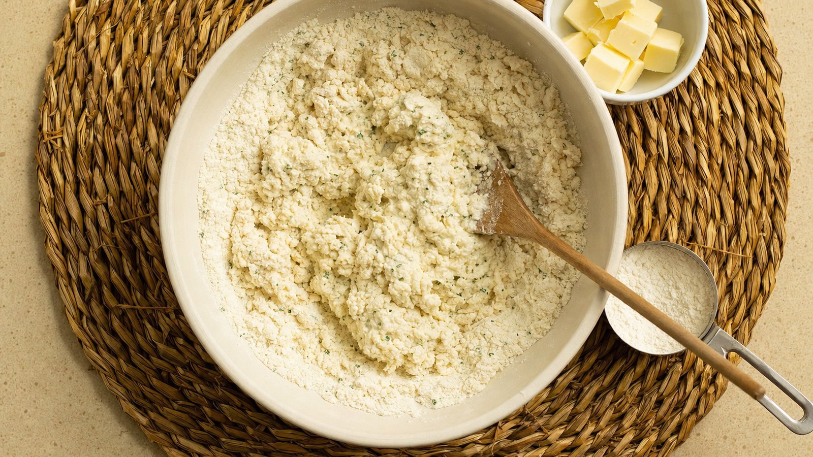 Slow Cooker Chicken and Dumplings: In a mixing bowl, whisk together 2 cups flour, the baking powder and 1 tsp salt. Work the cold butter in with