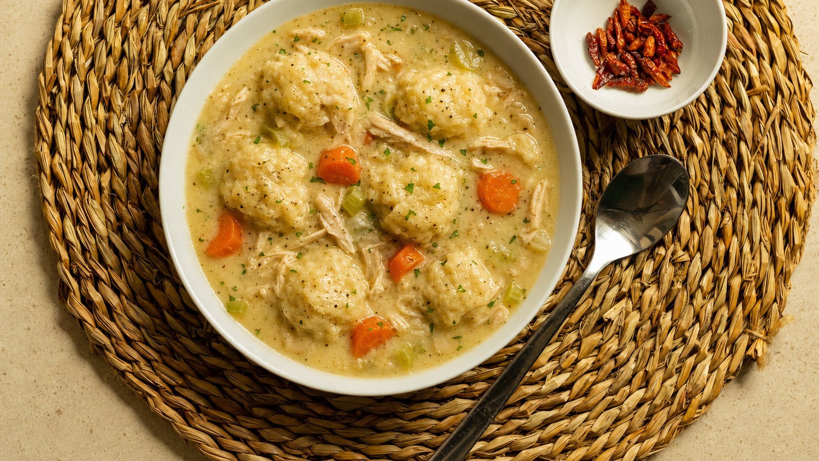 Slow Cooker Chicken and Dumplings, plated and ready to serve