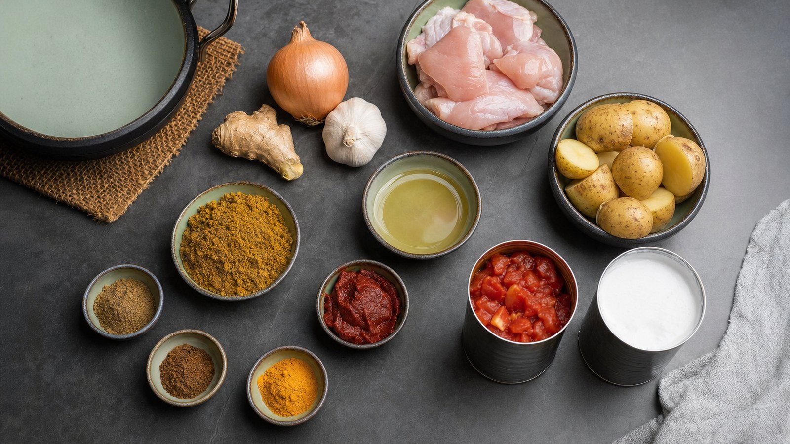 Ingredients for Slow Cooker Chicken Curry laid out on the table