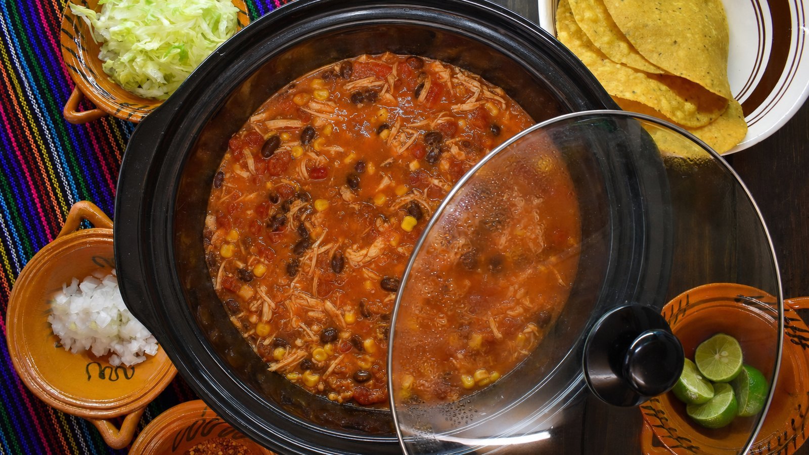 Slow Cooker Chicken Tortilla Soup: Cover and cook on HIGH for 20 to 30 minutes until the beans and corn are heated through