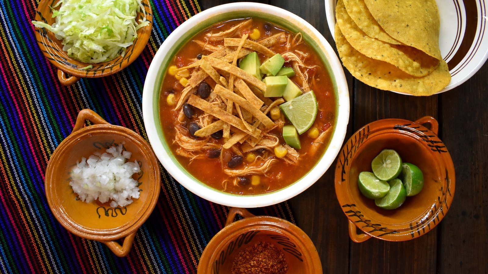 Slow Cooker Chicken Tortilla Soup, plated and ready to serve