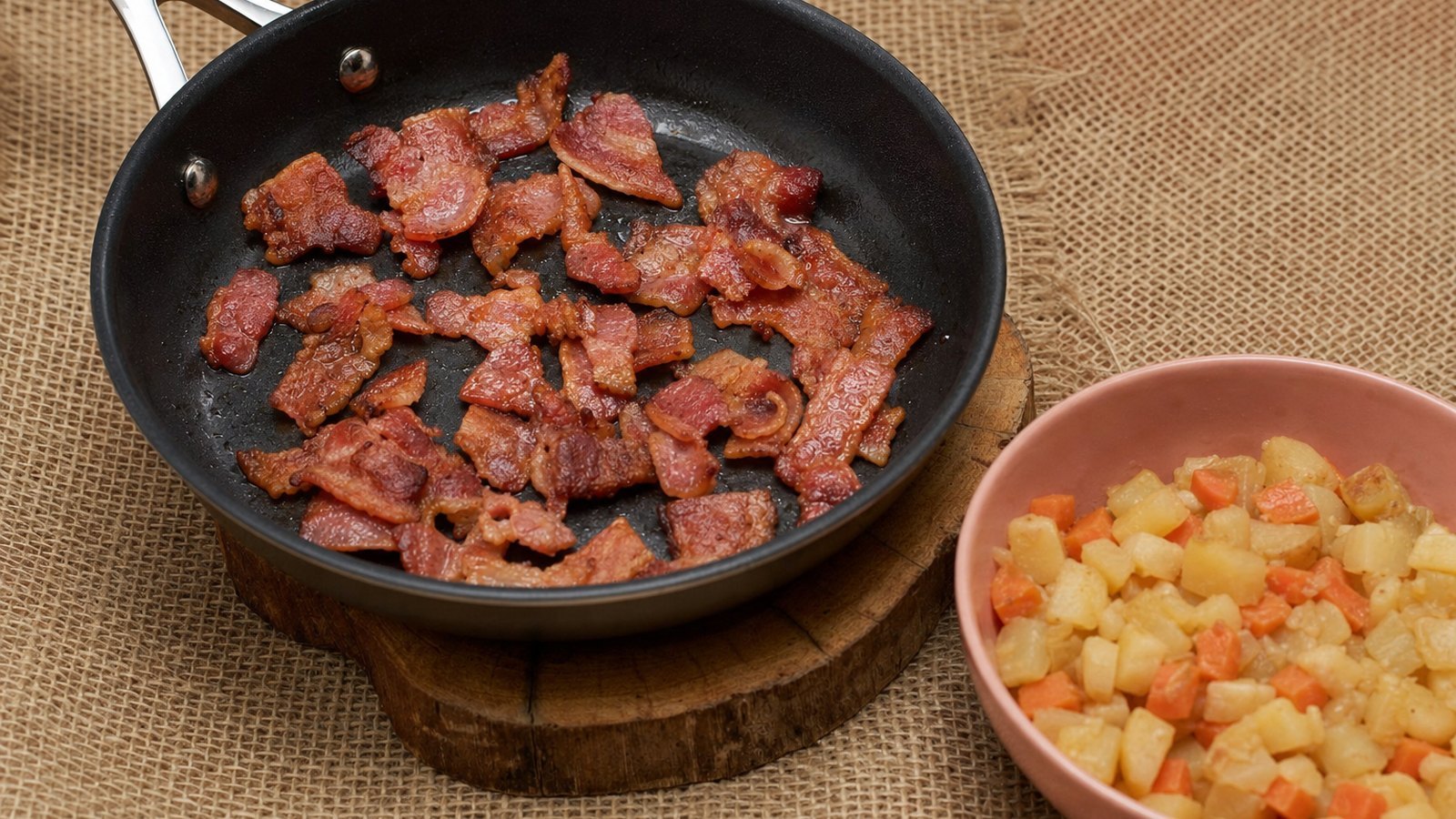 Slow Cooker Loaded Potato Soup: Meanwhile, cook the bacon in a skillet over medium heat for 8 to 10 minutes until crisp, or bake at 400°F on a