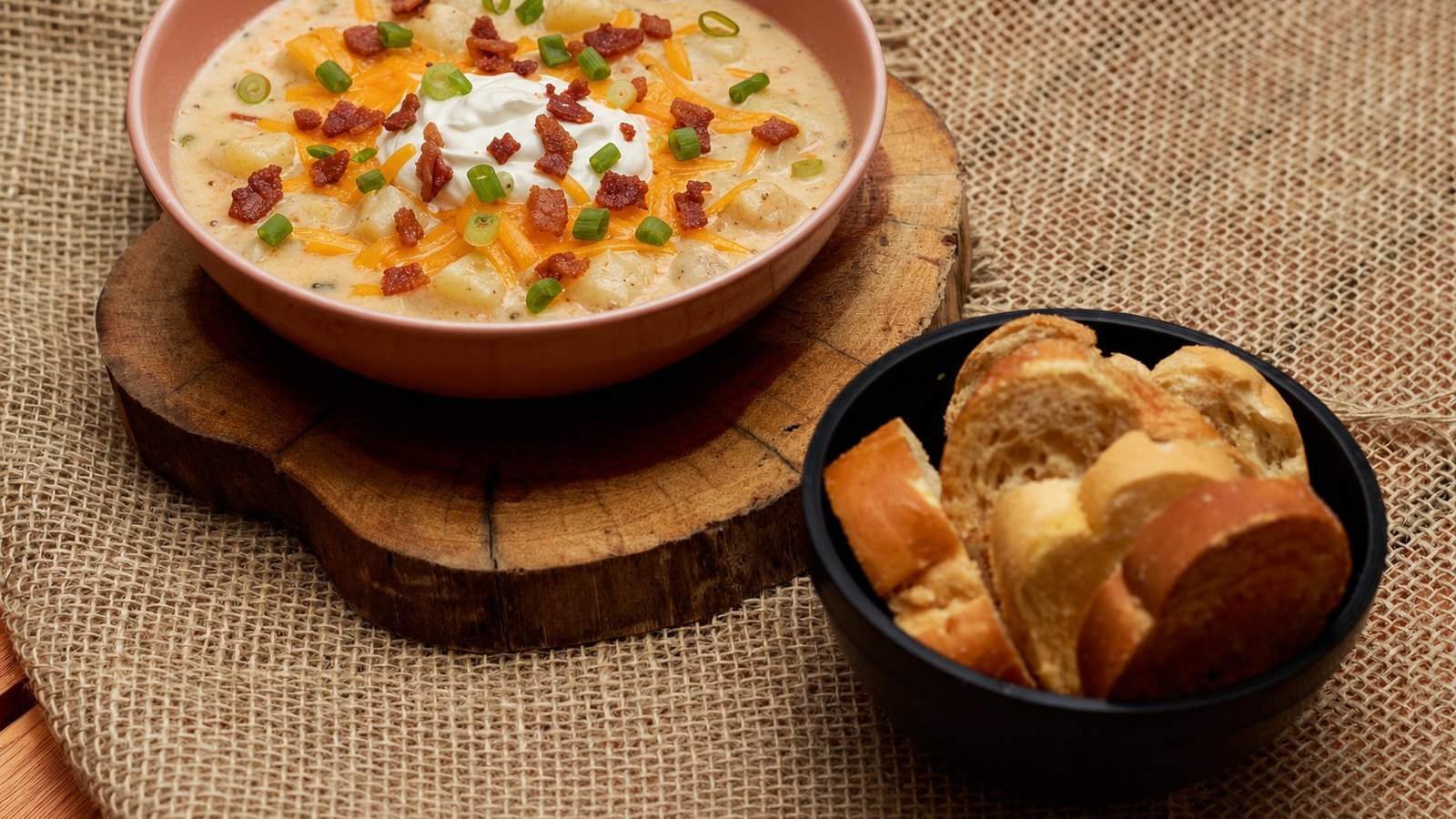 Slow Cooker Loaded Potato Soup, plated and ready to serve