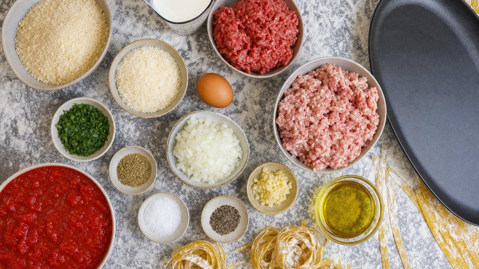 Ingredients for Slow Cooker Meatballs in Marinara laid out on the table