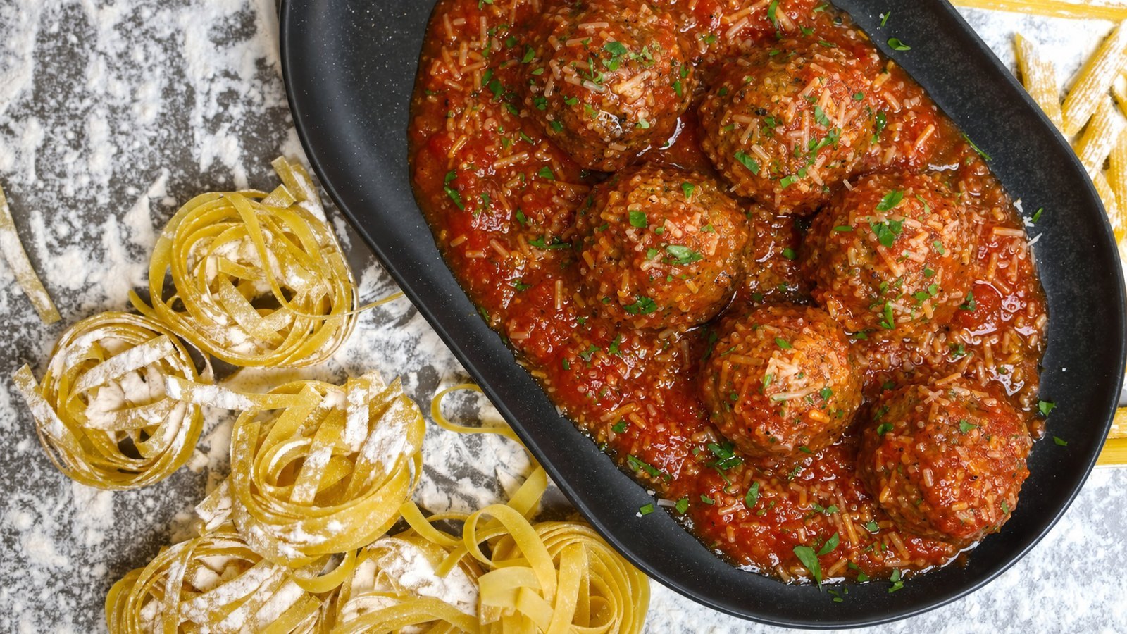 Slow Cooker Meatballs in Marinara, plated and ready to serve