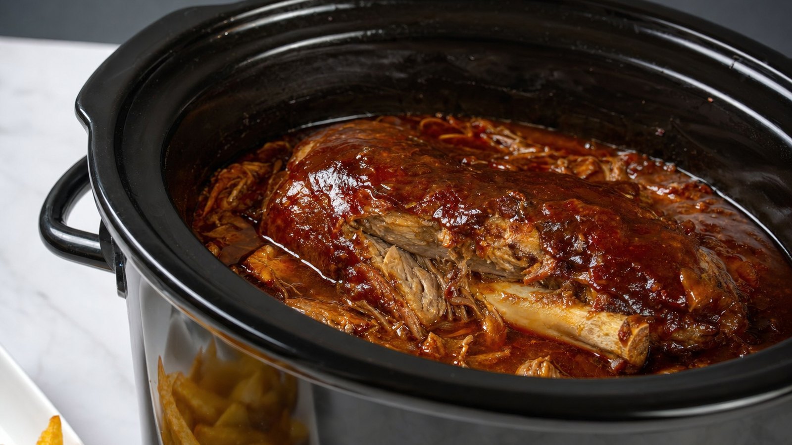 Slow Cooker Pulled Pork: Cover and cook on LOW for 8 to 10 hours or on HIGH for 5 to 6 hours, until the pork pulls apart easily with a 
