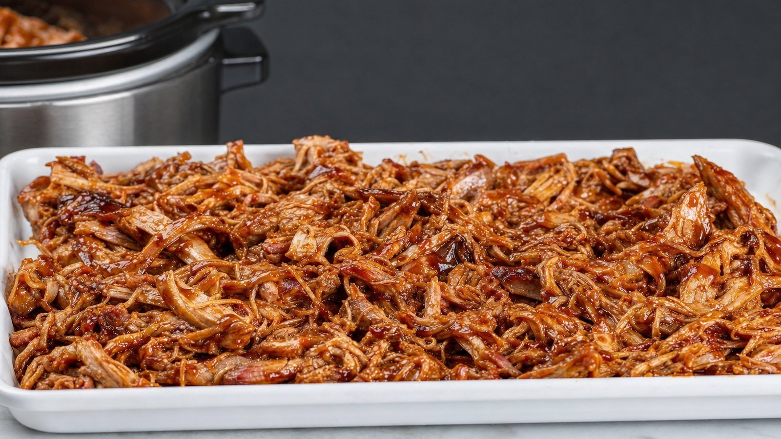 Slow Cooker Pulled Pork: Toss the shredded pork with about half the sauce until moistened. Spread it in an even layer on the baking she