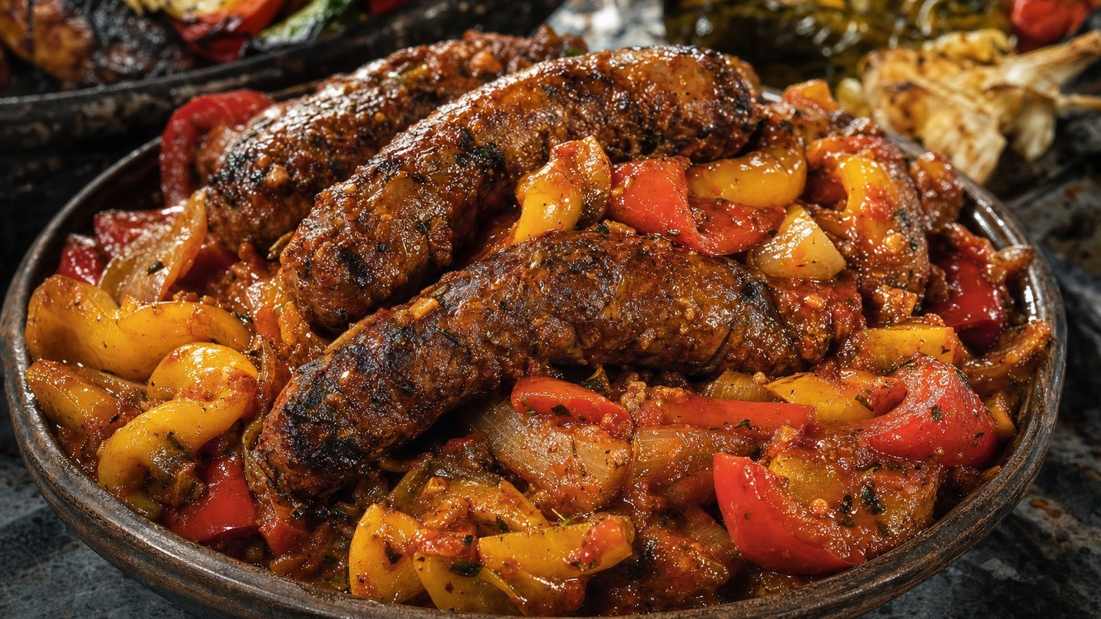 Slow Cooker Sausage and Peppers, plated and ready to serve