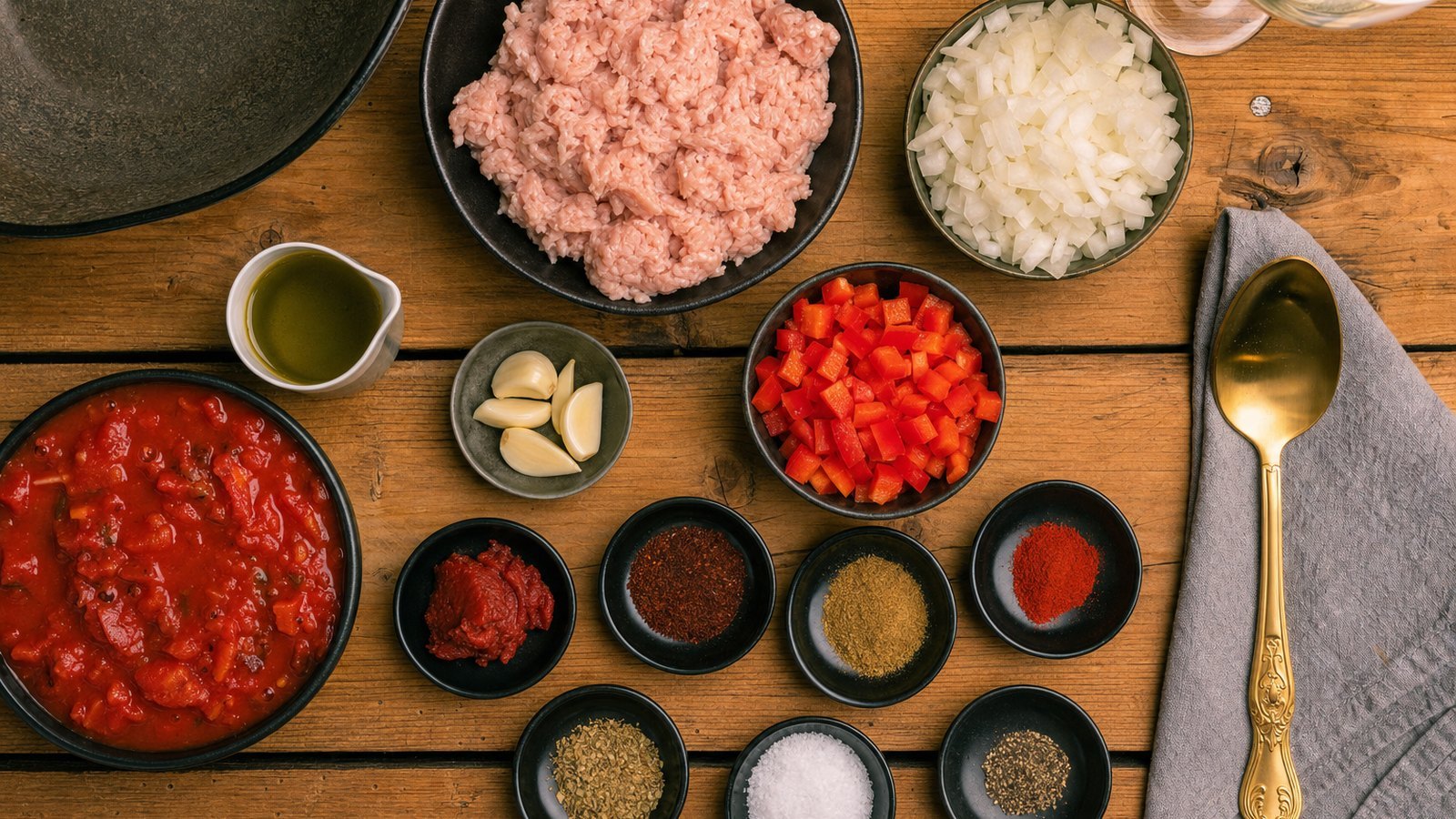 Ingredients for Slow Cooker Turkey Chili laid out on the table