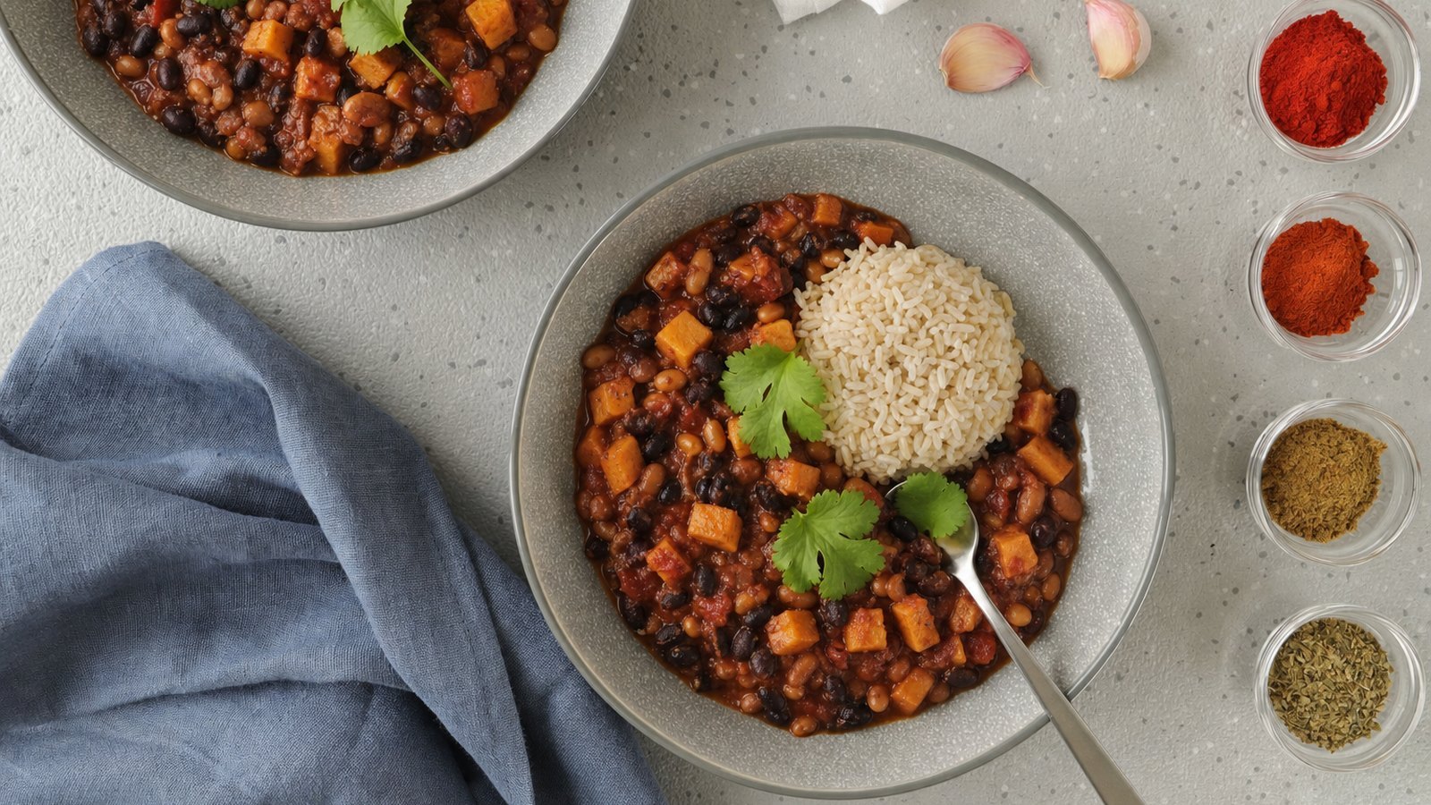 Slow Cooker Vegetarian Chili, plated and ready to serve