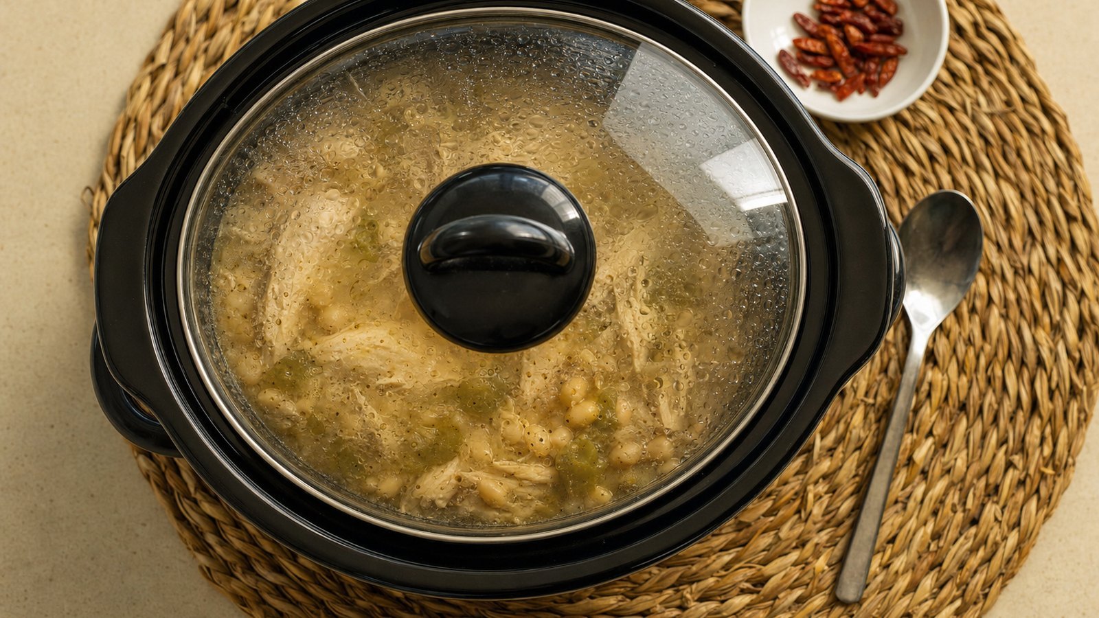 Slow Cooker White Chicken Chili: Cover and cook on LOW for 6 to 7 hours or on HIGH for 3 to 4 hours. Do not lift the lid during cooking. The ch