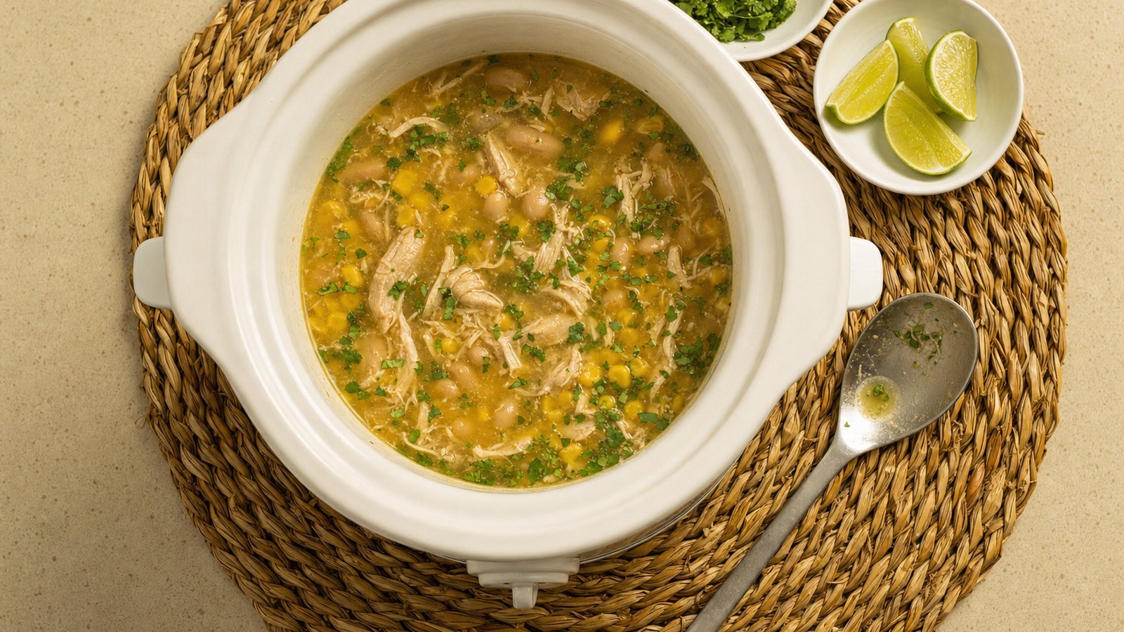 Slow Cooker White Chicken Chili: Stir in the lime juice and cilantro. Taste and add salt 1/4 teaspoon at a time until the flavor pops