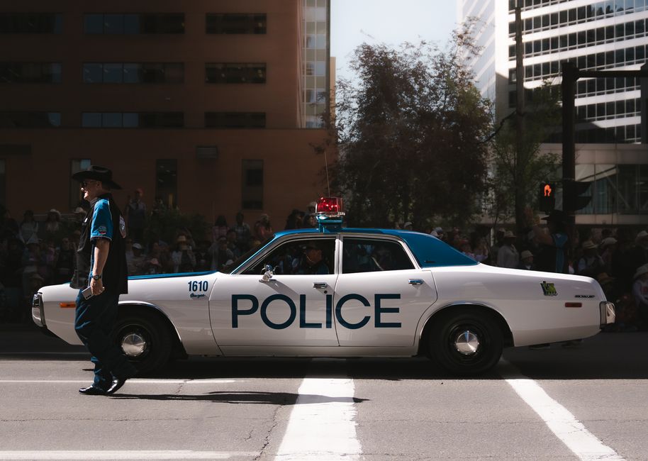 A classic old-school police cruiser, reminiscent of when folks called the cops "the fuzz."