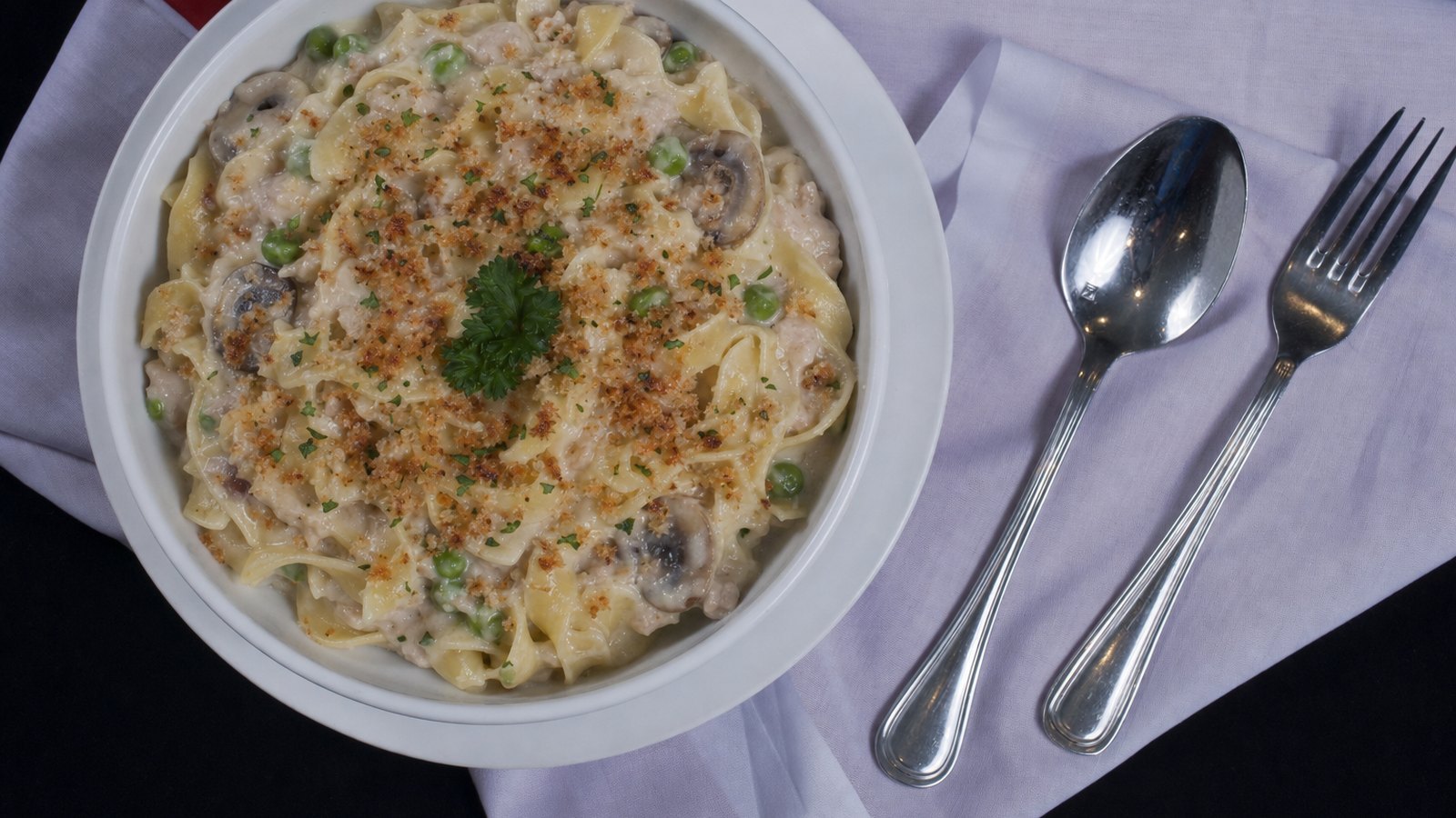Tuna Noodle Casserole, plated and ready to serve